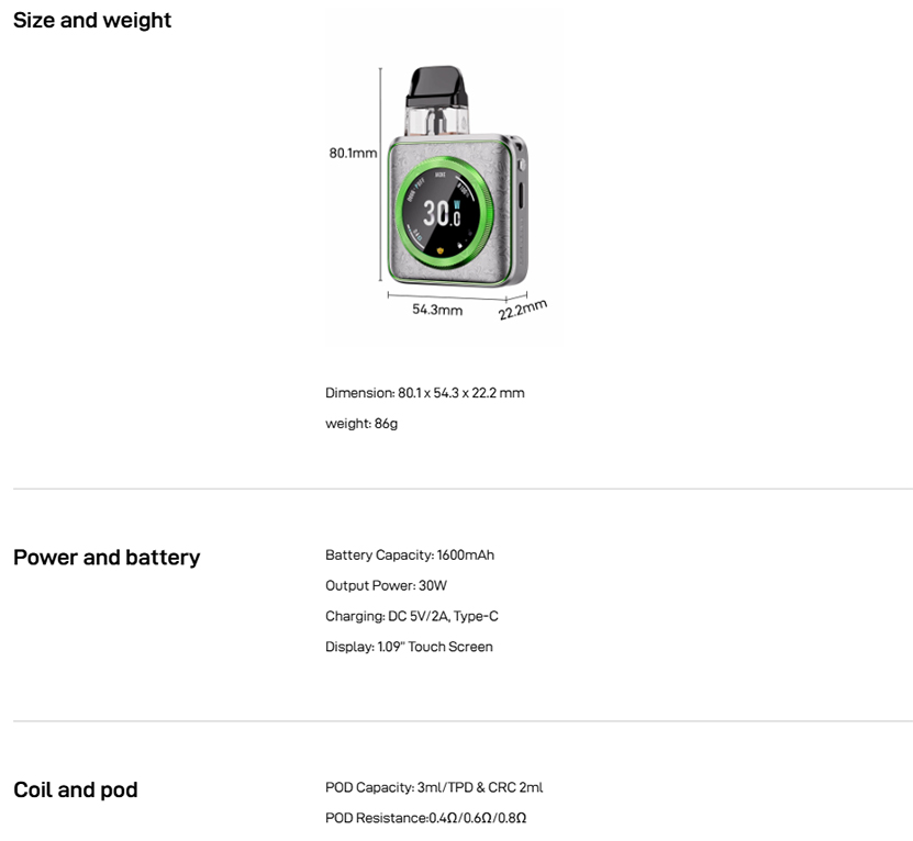 Vaporesso Xros 5 Nano Kit Specification