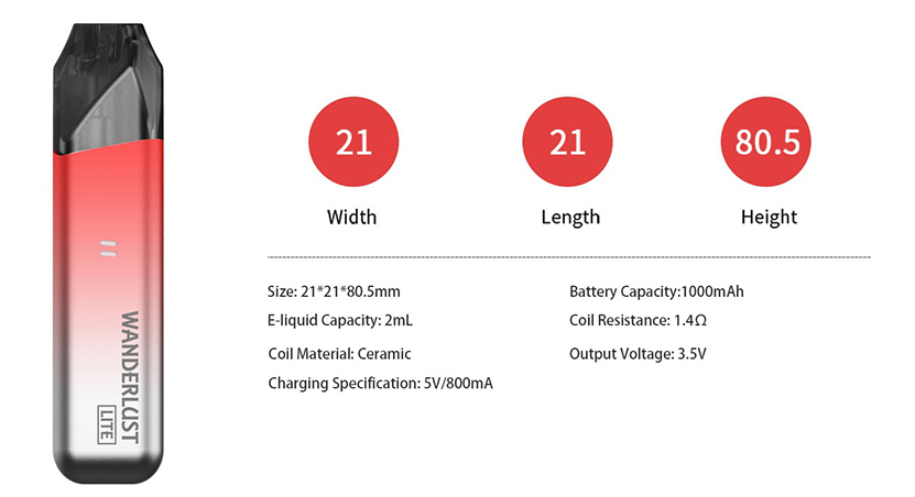 Wanderlust Lite Pod Kit Specification