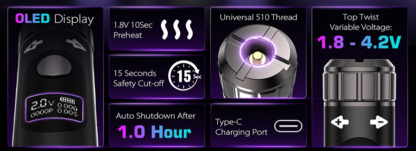 Yocan LUX 2.0 Plus Battery Features