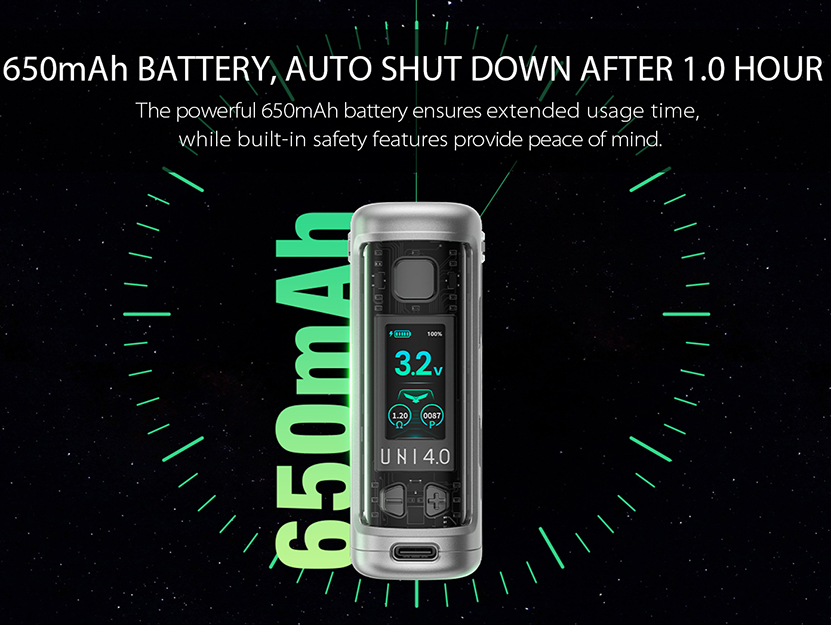 Yocan UNI 4.0 Mod 650mAh Battery Capacity