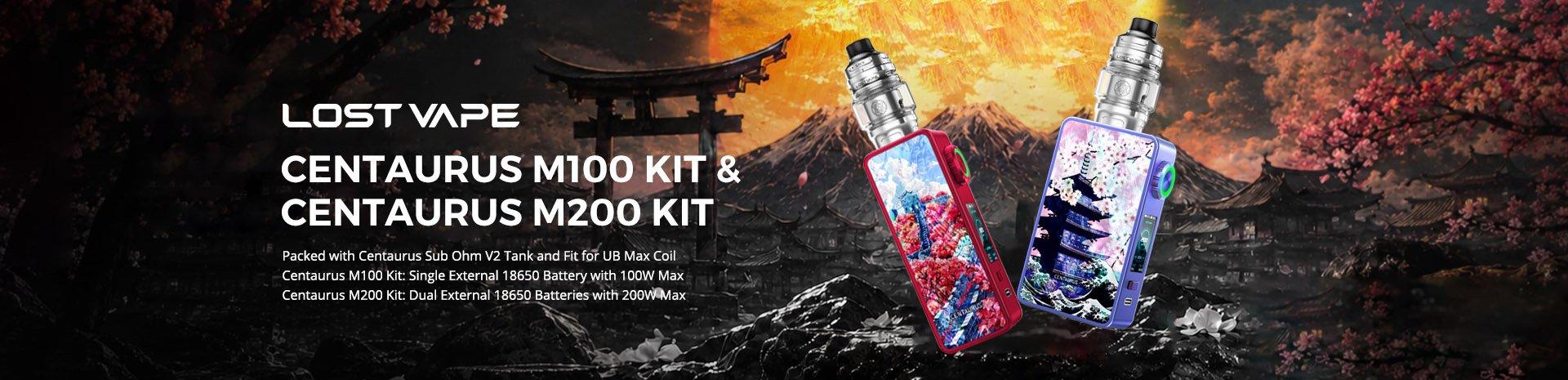 Lost Vape Centaurus M100 Kit and Centaurus M200 Kit with Centaurus Sub Ohm V2 Tank